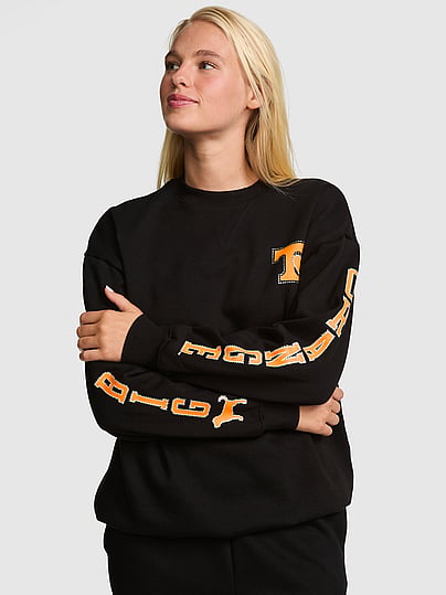 Pink College Collection Campus Fleece™ Bling Crew Sweatshirt In Black