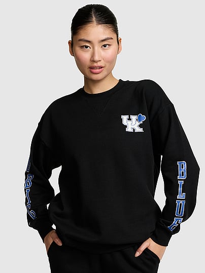 Pink College Collection Campus Fleece™ Bling Crew Sweatshirt In Black
