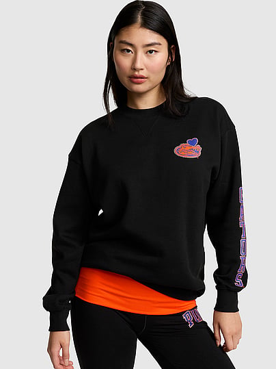 Pink College Collection Campus Fleece™ Bling Crew Sweatshirt In Black