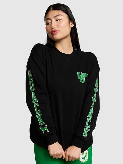 Pink College Collection Campus Fleece™ Bling Crew Sweatshirt In Black