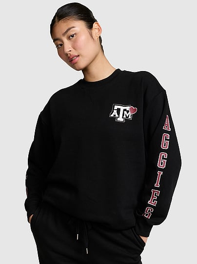 Pink College Collection Campus Fleece™ Bling Crew Sweatshirt In Black