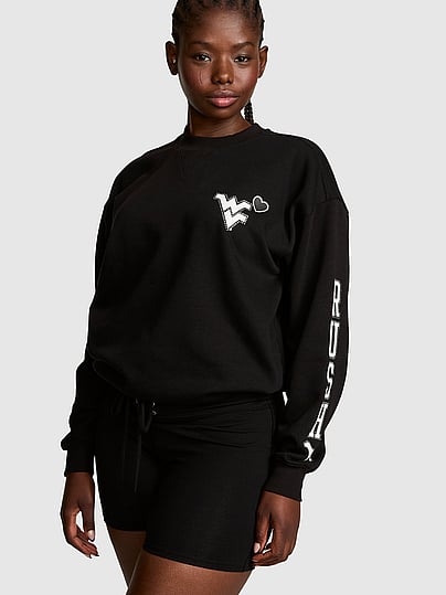 Pink College Collection Campus Fleece™ Bling Crew Sweatshirt In Black