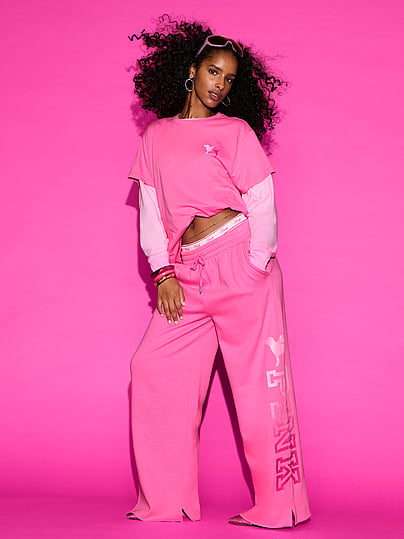 Pink Campus Fleece™ Wide-leg Split-hem Sweatpants In