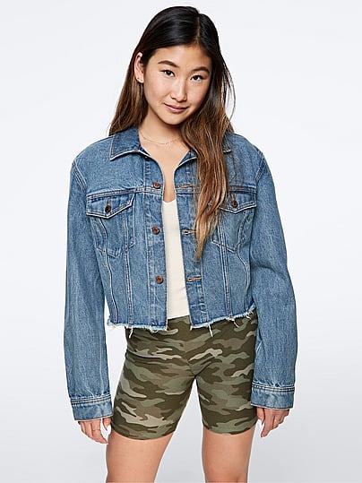 pink denim jacket ripped