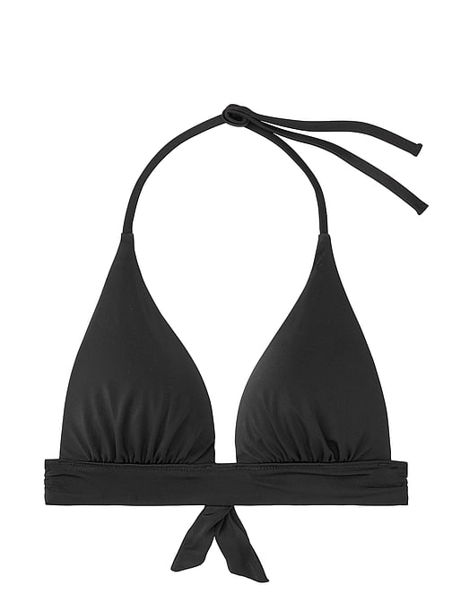 New Victoria's Secret Swim Black W/ Black Logo Band Beach Bandeau Bikini Top