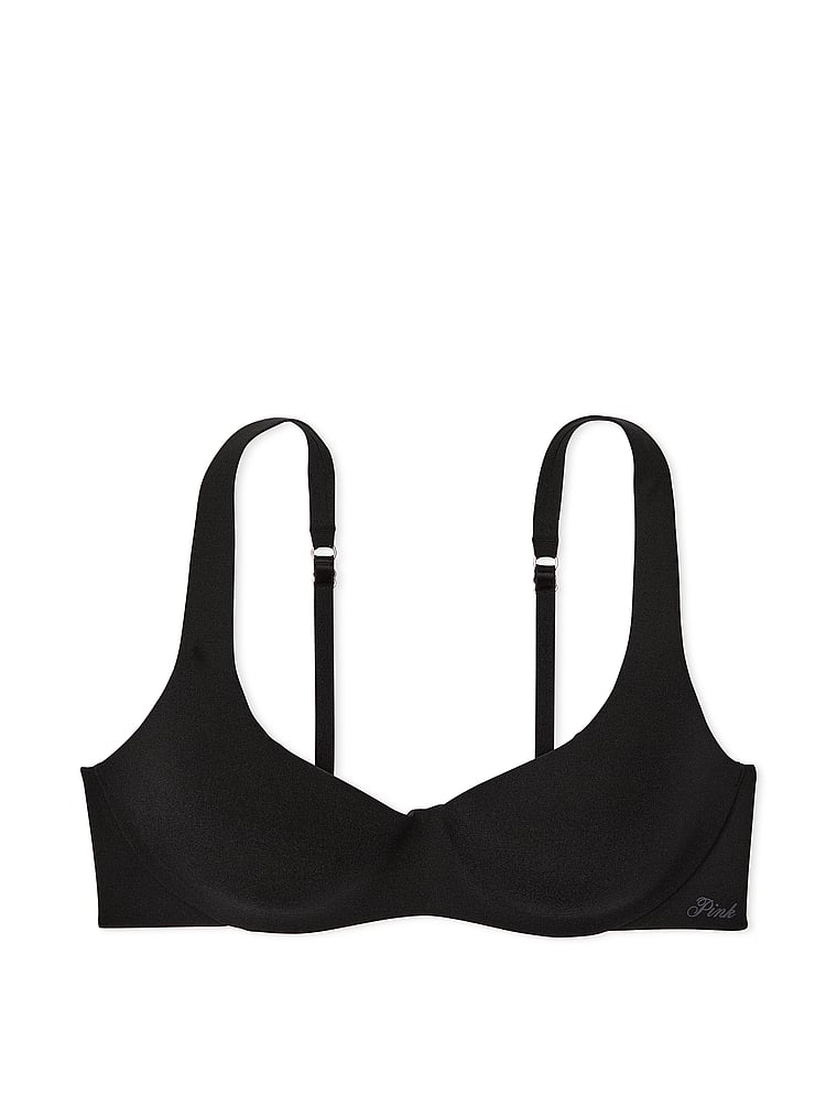 PINK Bralettes & Bra Tops Loungin' Lightly Lined Scoop Bralette, Pure Black, offModelFront, 4 of 4