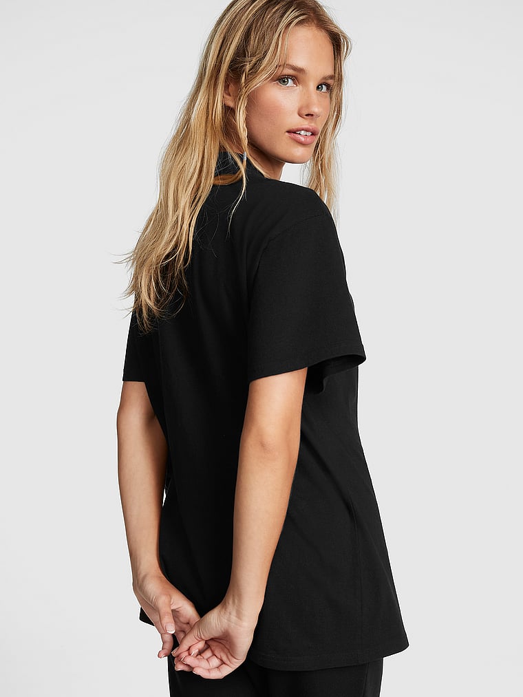 PINK Oversized Short-Sleeve Campus T-Shirt, Pure Black, onModelBack, 2 of 4 Mari is 5'7" or 170cm and wears Small