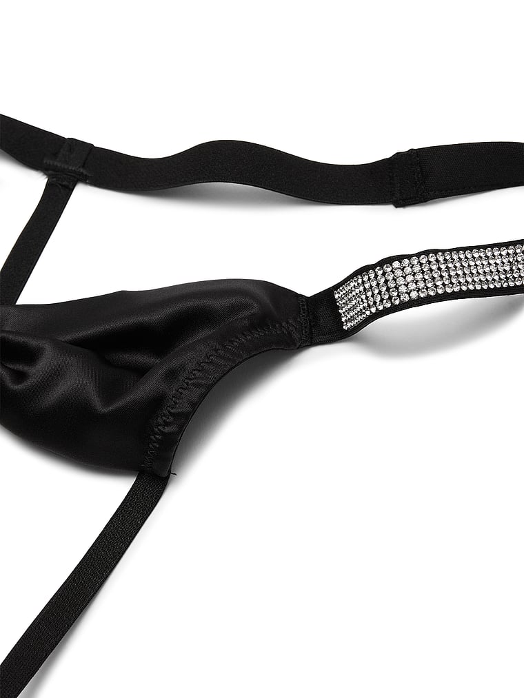 Victoria's Secret, Very Sexy Shine Bow Satin Crotchless V-String Panty, Black, detail, 5 of 5