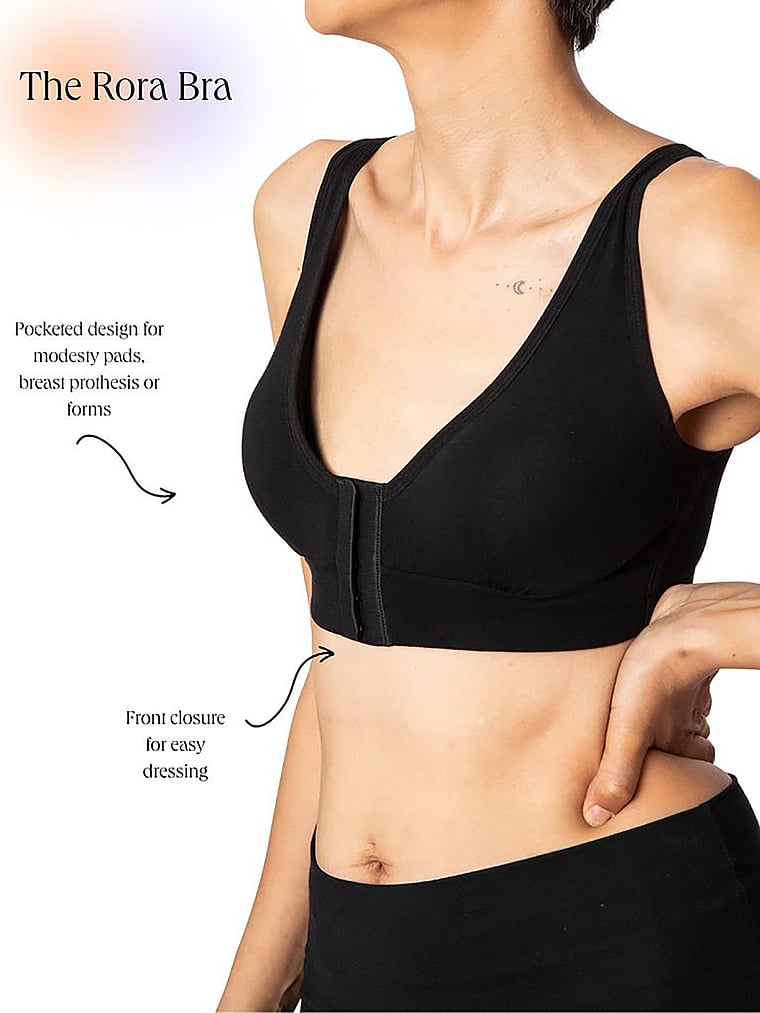Victoria's Secret, AnaOno Rora Front-Close Mastectomy Bra, Black, offModelBack, 4 of 4