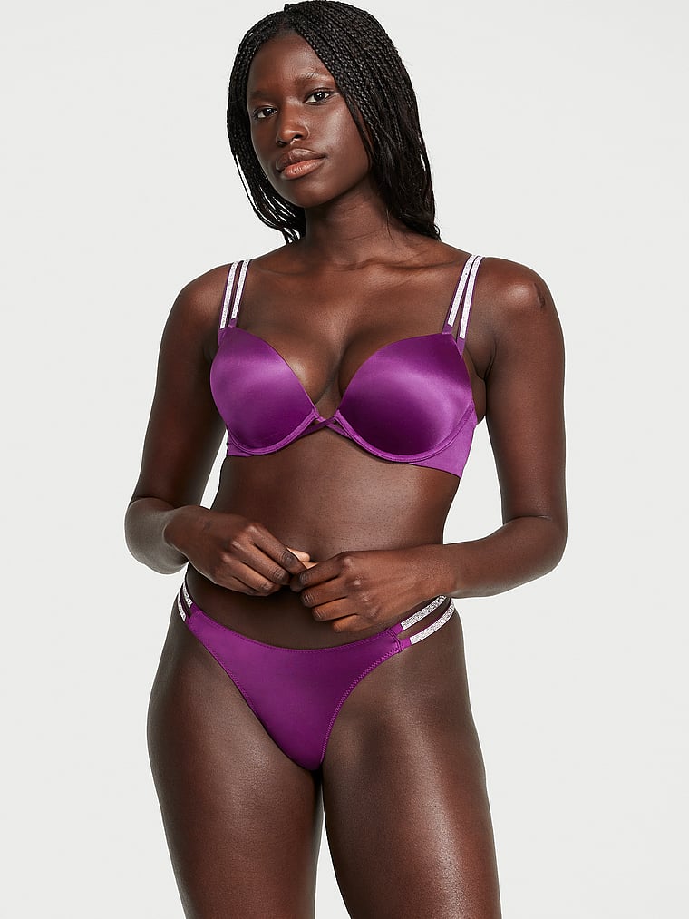 Victoria's Secret Bombshell 2 cups lace Push Up Bra Set shine bikini purple