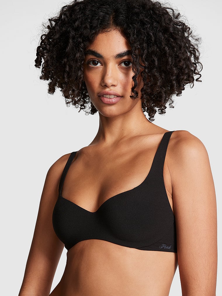 PINK Bralettes & Bra Tops Loungin' Lightly Lined Scoop Bralette, Pure Black, onModelFront, 2 of 4