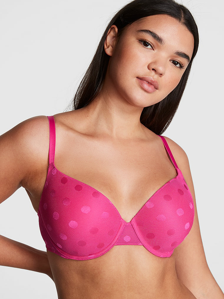 PINK Wear Everywhere Wear Everywhere Push-Up Bra, Enchanted Pink, onModelFront, 1 of 5 Breanna is 5'8" or 173cm and wears 36C or Medium