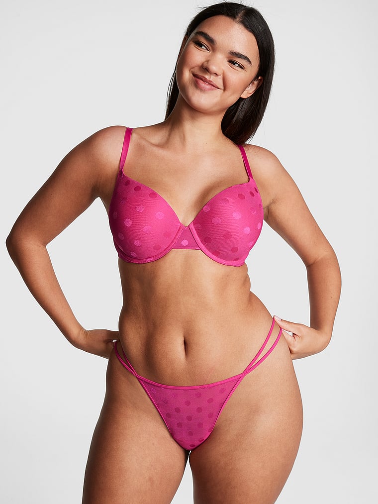 PINK Wear Everywhere Wear Everywhere Push-Up Bra, Enchanted Pink, onModelSide, 3 of 5 Breanna is 5'8" or 173cm and wears 36C or Medium