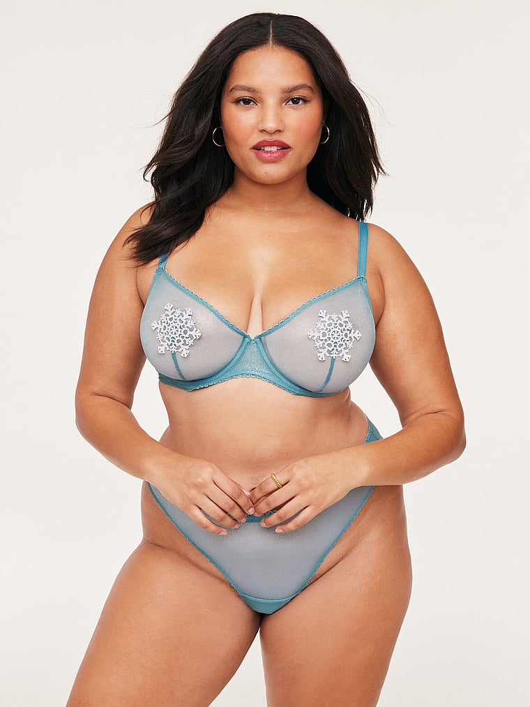 Victoria's Secret, Adore Me Alyshia Thong Panty, Snowflake Motif, onModelFront, 1 of 4