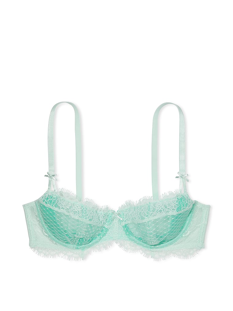 Victoria's Secret, Dream Angels Wicked Lace Unlined Balconette Bra, Crystal Water, offModelFront, 4 of 4