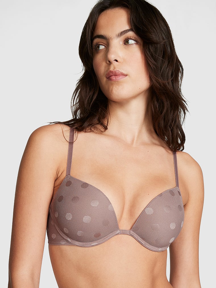 PINK Wear Everywhere Wear Everywhere Super Push-Up Bra, Iced Coffee, onModelFront, 1 of 5 Scarlett is 5'11" and wears 34B or Small