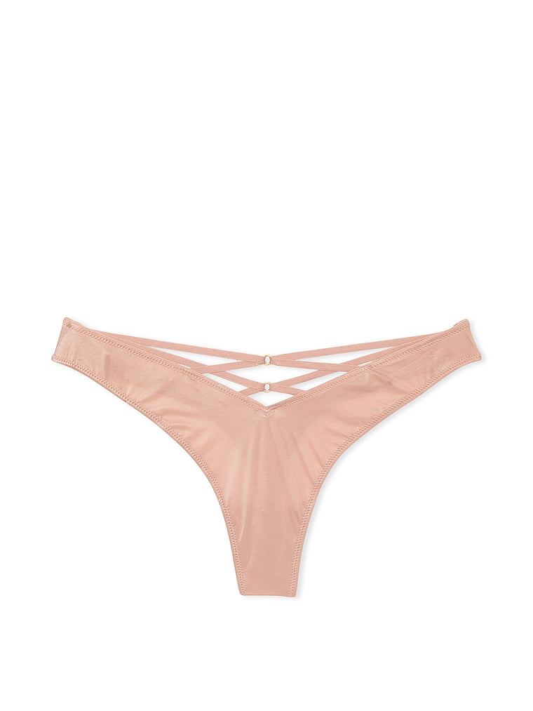 Victoria's Secret, Very Sexy Smooth Strappy-Back High-Leg Thong Panty, Macaron, offModelFront, 3 of 3