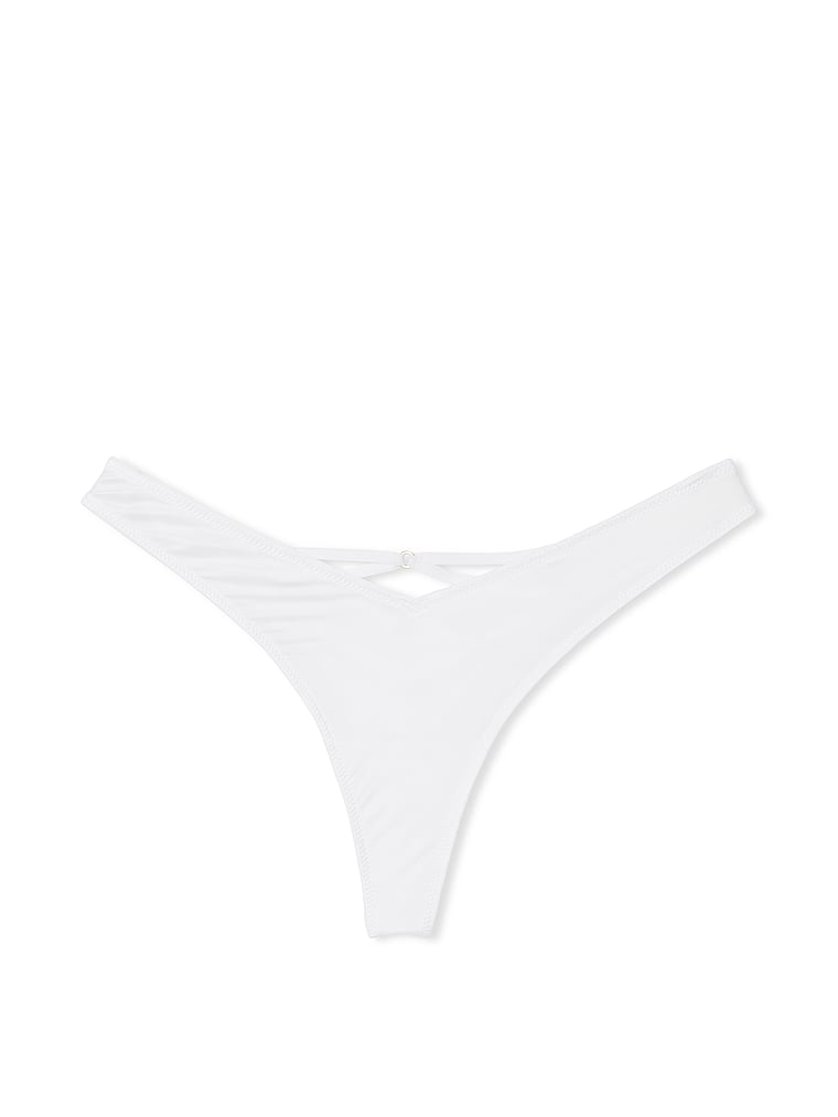 Victoria's Secret, Very Sexy Smooth Strappy-Back High-Leg Thong Panty, Vs White, offModelFront, 3 of 3