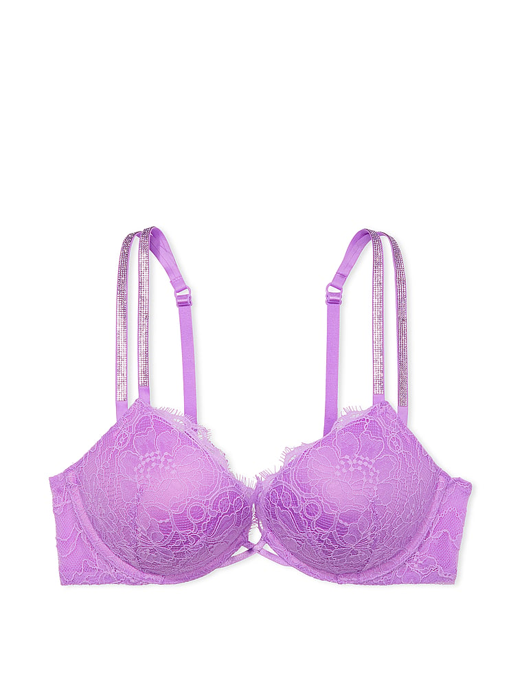 Victoria's Secret, Very Sexy Bombshell Add-2-Cups Shine Strap Lace Push-Up Bra, Purple Paradise, offModelFront, 2 of 5