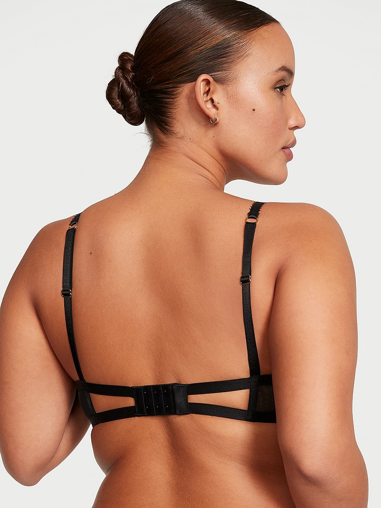 Victoria's Secret, Very Sexy Shine Strap Lace Trim Push-Up Bra, Black Cherries, onModelBack, 2 of 5 Sofia  is 5'8" and wears 36D or Large
