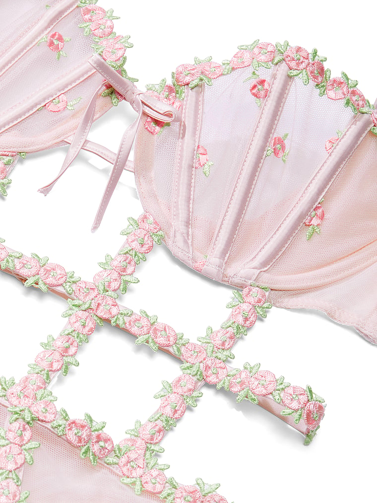 Victoria's Secret, Very Sexy Wicked Unlined Rosebud Embroidery Teddy, Pink Fizz, detail, 4 of 4