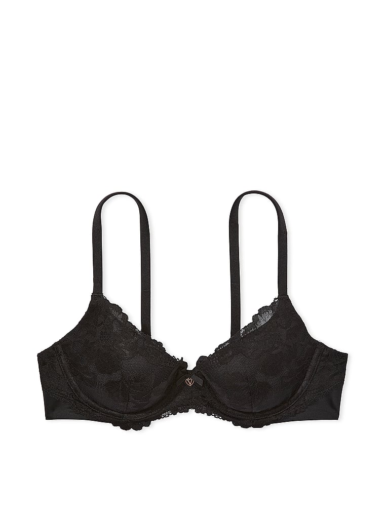 Victoria's Secret, Body by Victoria Lightly Lined Lace-Cup Demi Bra, Black, offModelFront, 1 of 4
