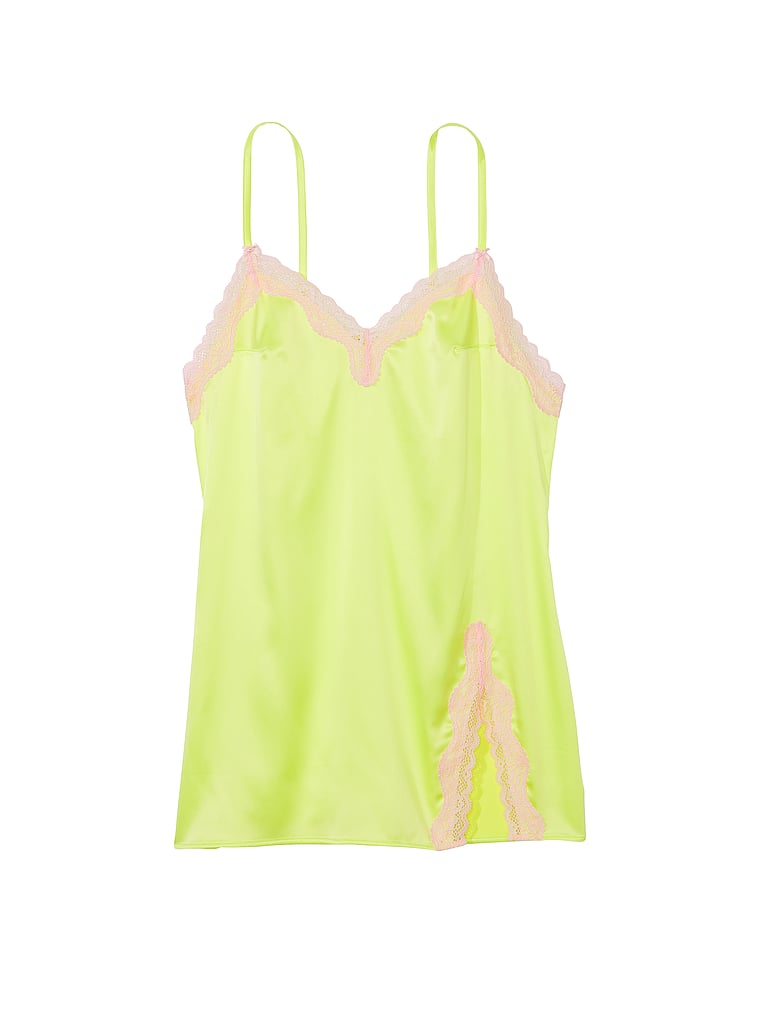 Victoria's Secret, Victoria's Secret Tease Satin Lace-Trim Mini Slip Dress, Citron Glow, offModelFront, 3 of 3