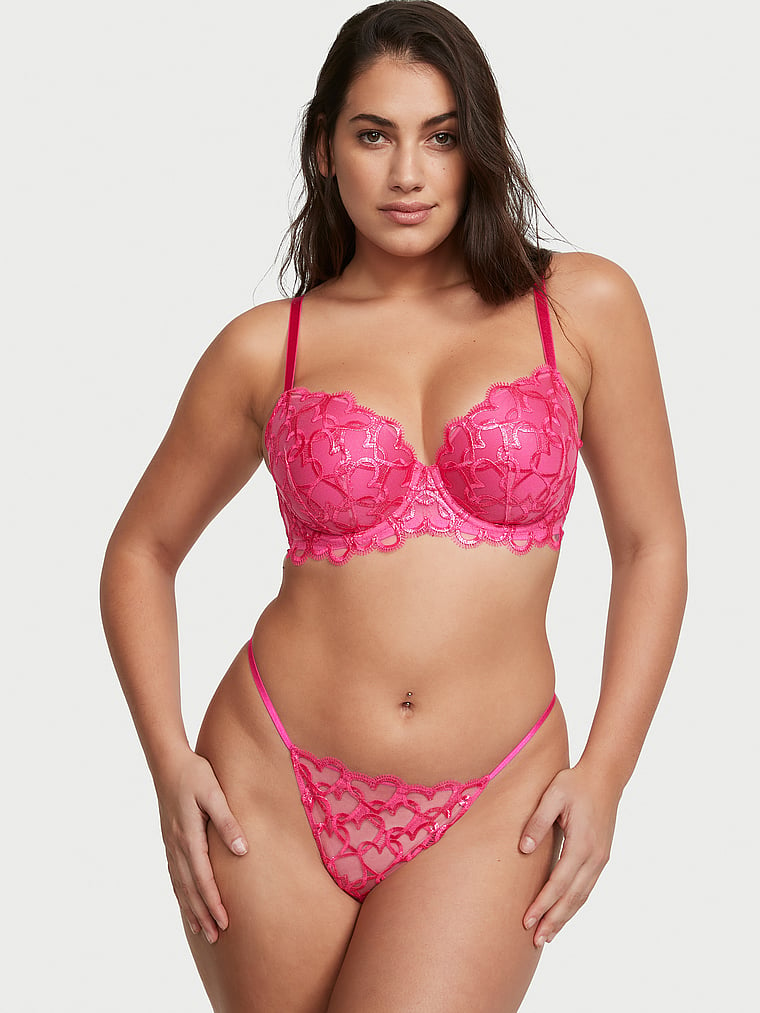 Shimmer Heart Embroidery Lightly Lined Demi Bra