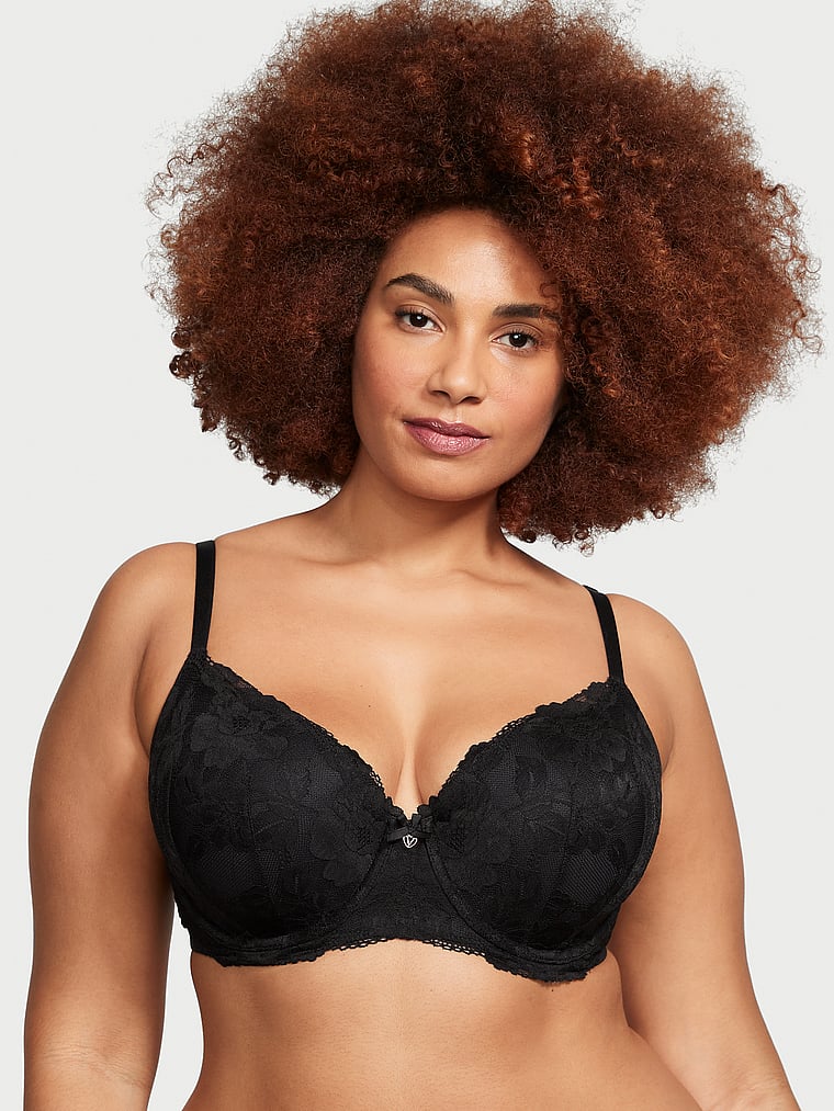 Victoria's Secret, Body by Victoria Lightly Lined Lace-Cup Demi Bra, Black, onModelFront, 3 of 4 Shadia  is 5'11" or 180cm and wears 38DD(E) or Extra Extra Large