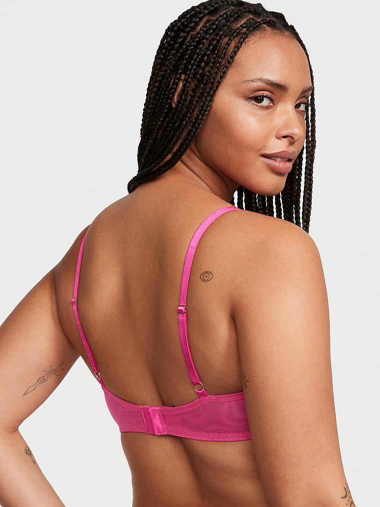 Victoria's Secret, Dream Angels Wicked Shimmer Heart Embroidery Unlined Balconette Bra, Forever Pink, onModelBack, 2 of 6 Gilly  is 5'10" and wears 36D or Large