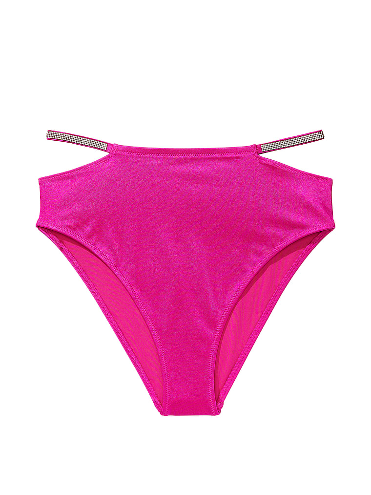 Victoria's Secret, Victoria's Secret Swim Shine Strap High-Waist Cheeky Bikini Bottom, Berry Blush, offModelFront, 3 of 3