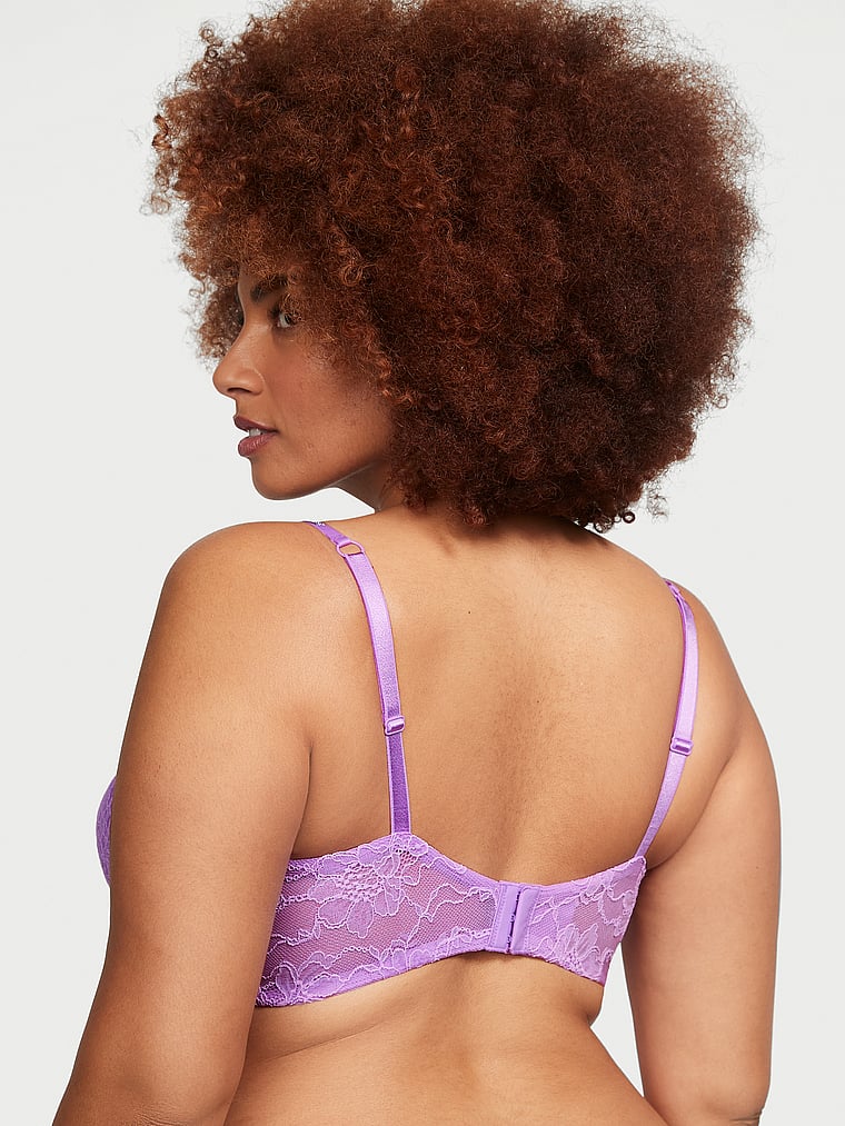 Victoria's Secret, Very Sexy Bombshell Add-2-Cups Shine Strap Lace Push-Up Bra, Purple Paradise, onModelBack, 5 of 5 Shadia  is 5'11" and wears 38DD(E) or Extra Extra Large
