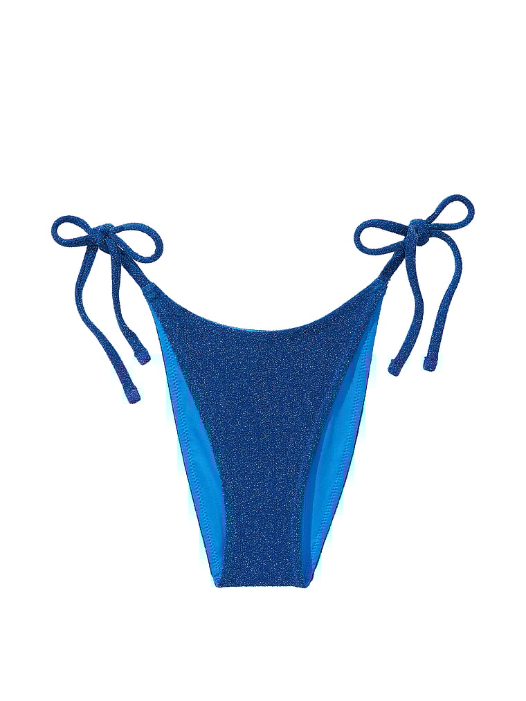 Victoria's Secret, Victoria's Secret Swim Shimmer Side-Tie Brazilian Bikini Bottom, Diver Blue Shimmer, offModelFront, 3 of 4