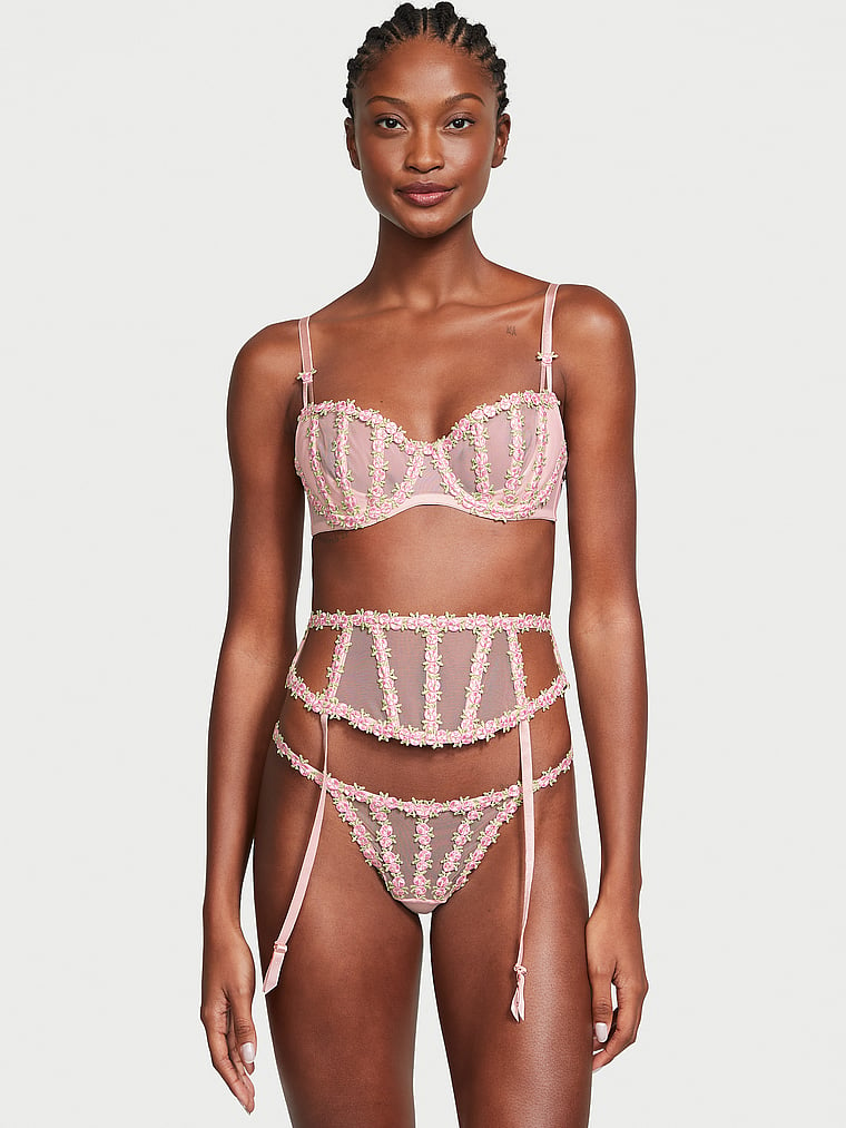 Olivia Pink Contrast Embroidery Balconette Bra Fuller Bust Exclusive