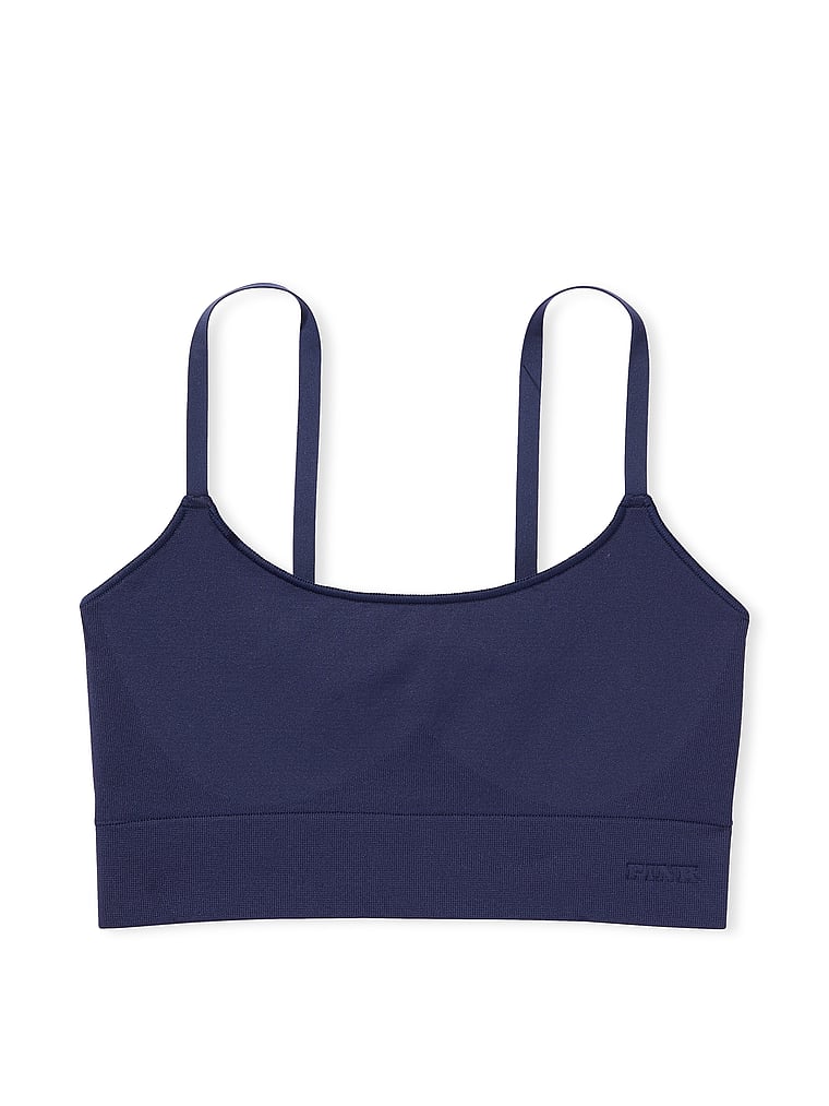 PINK Seamless Scoop Racerback Sports Bra, Midnight Navy, offModelFront, 4 of 4