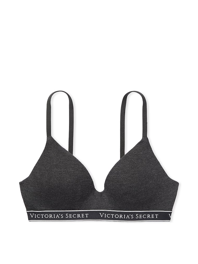 VICTORIA'S SECRET T-SHIRT Black Logo Cotton Lightly Lined Wireless