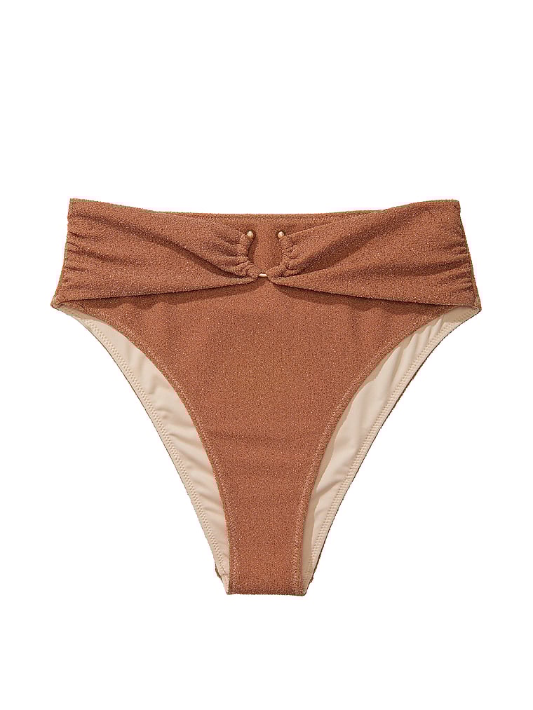 Victoria's Secret, Victoria's Secret Swim Shimmer High-Waist Cheeky Bikini Bottom, Toasted Sugar Shimmer, offModelFront, 3 of 4