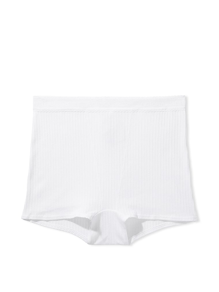 Logo Cotton High-Waist Lace-Trim Boyshort Panty