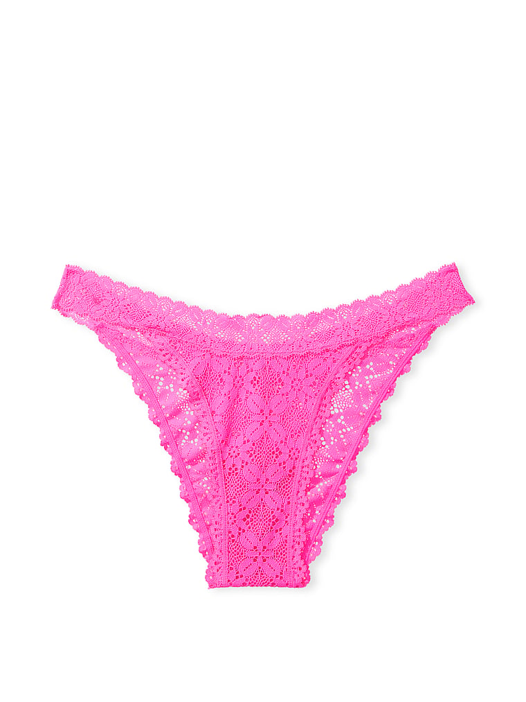 Victoria's Secret, The Lacie Lace Brazilian Panty, Neon Pink, offModelFront, 3 of 3