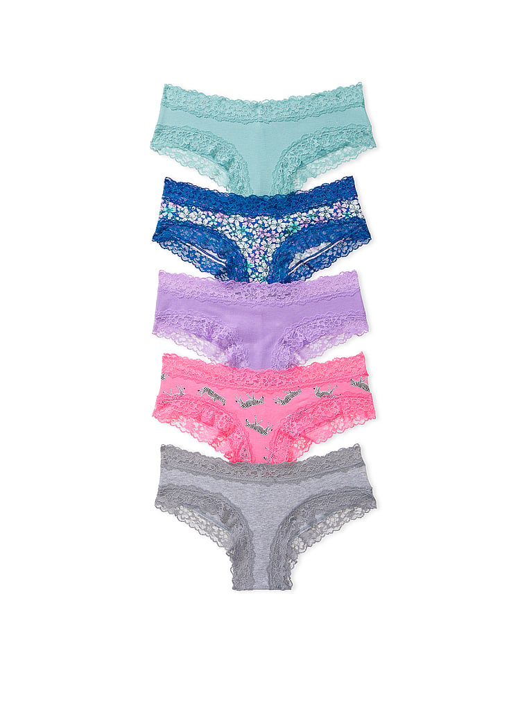 Cotton Essentials Lace-Trim Cheeky Panty in Multi & Pink