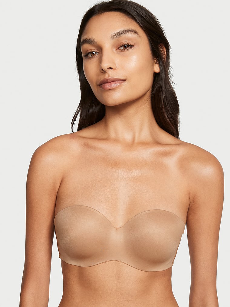 Victoria's Secret, Body by Victoria Lightly Lined Smooth Strapless Bra, Praline, onModelFront, 1 of 4 Madison is 5'9" and wears 34B or Small