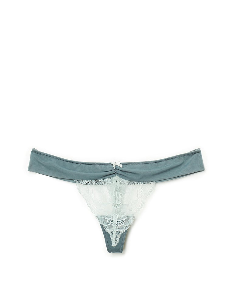 Victoria's Secret, Adore Me Clairabelle Thong Panty, Silver Blue, offModelFront, 1 of 2
