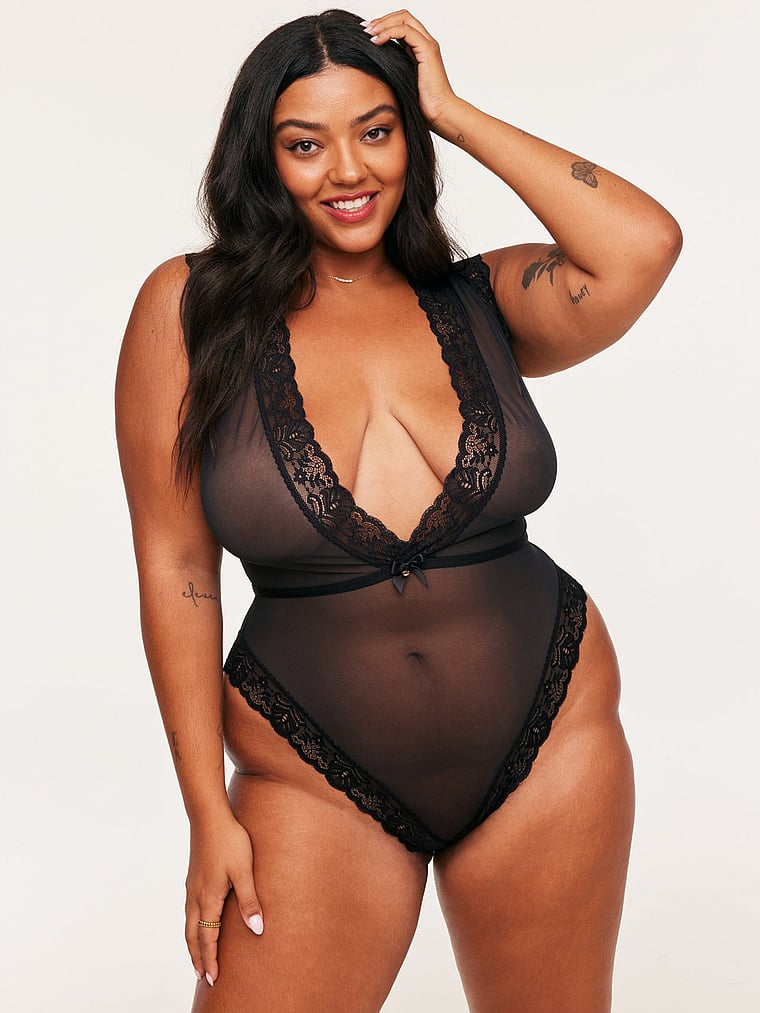 Victoria's Secret, Adore Me Amanda Teddy, Jet Black, onModelFront, 1 of 5