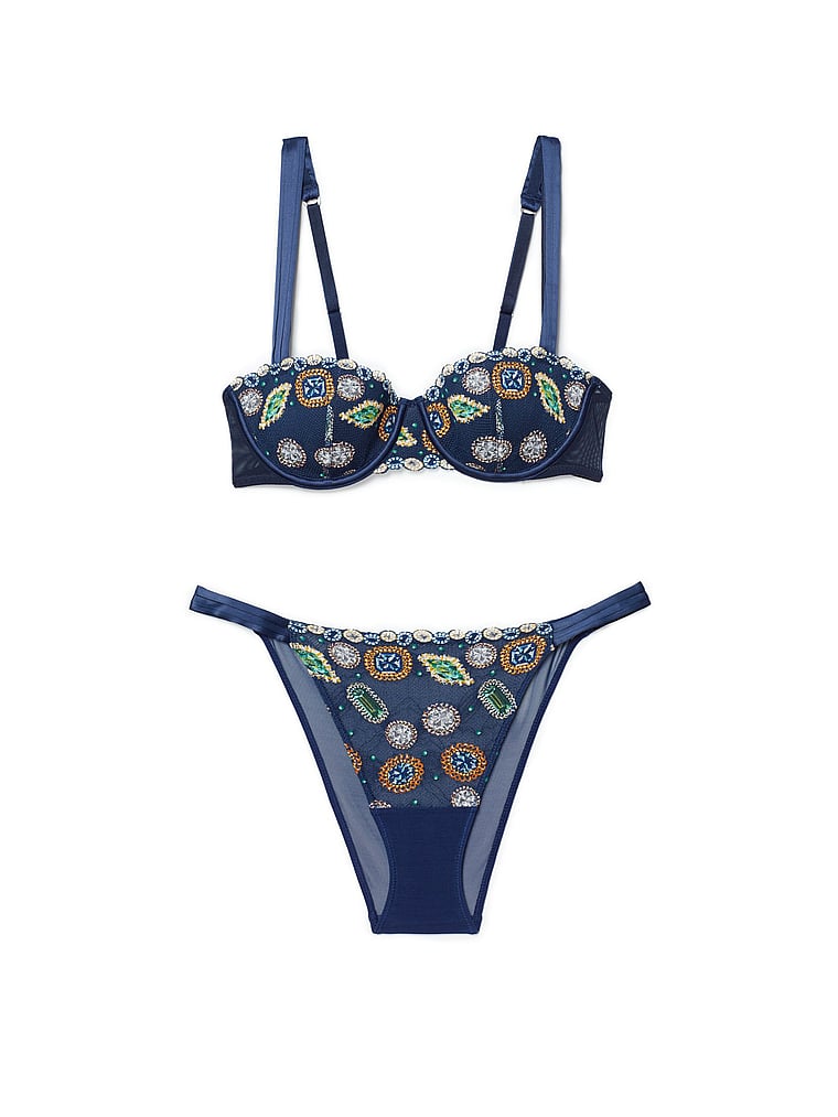 Victoria's Secret, Adore Me Dianna Brazilian Panty, Gem Lace Blue, offModelBack, 5 of 6