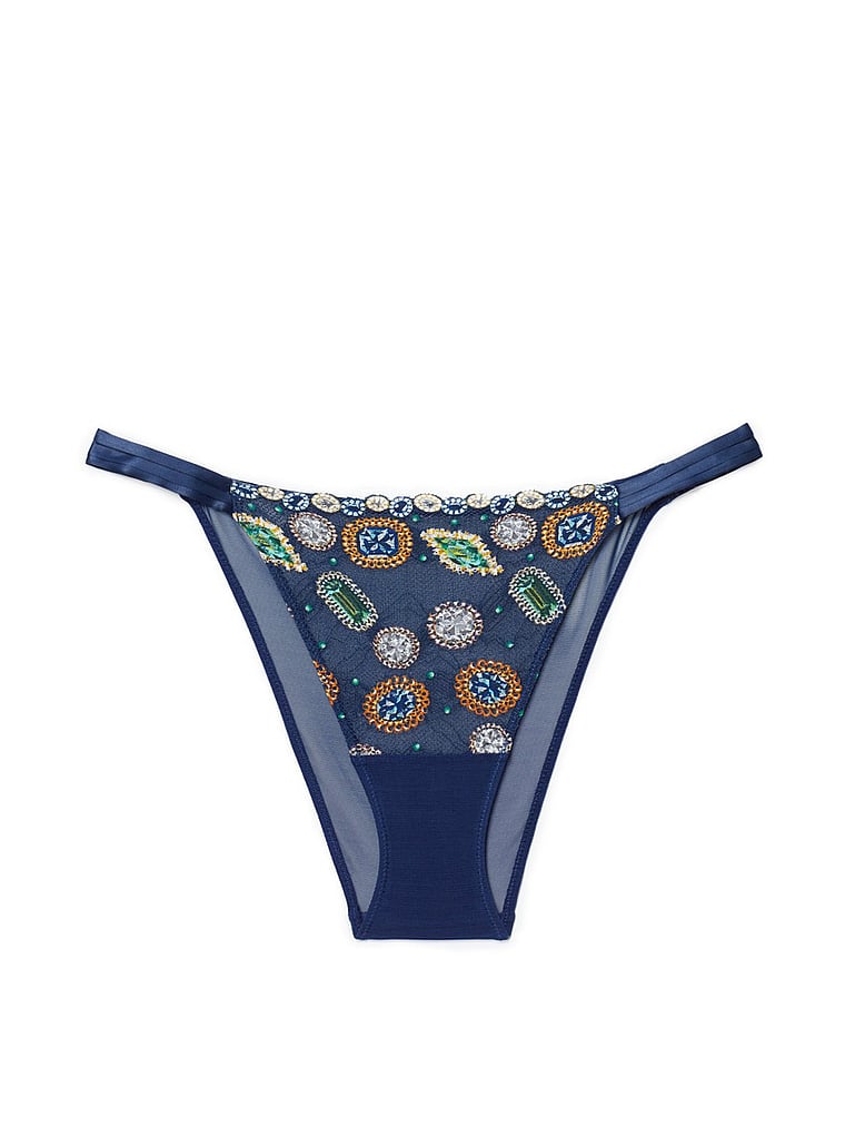 Victoria's Secret, Adore Me Dianna Brazilian Panty, Gem Lace Blue, offModelFront, 4 of 6