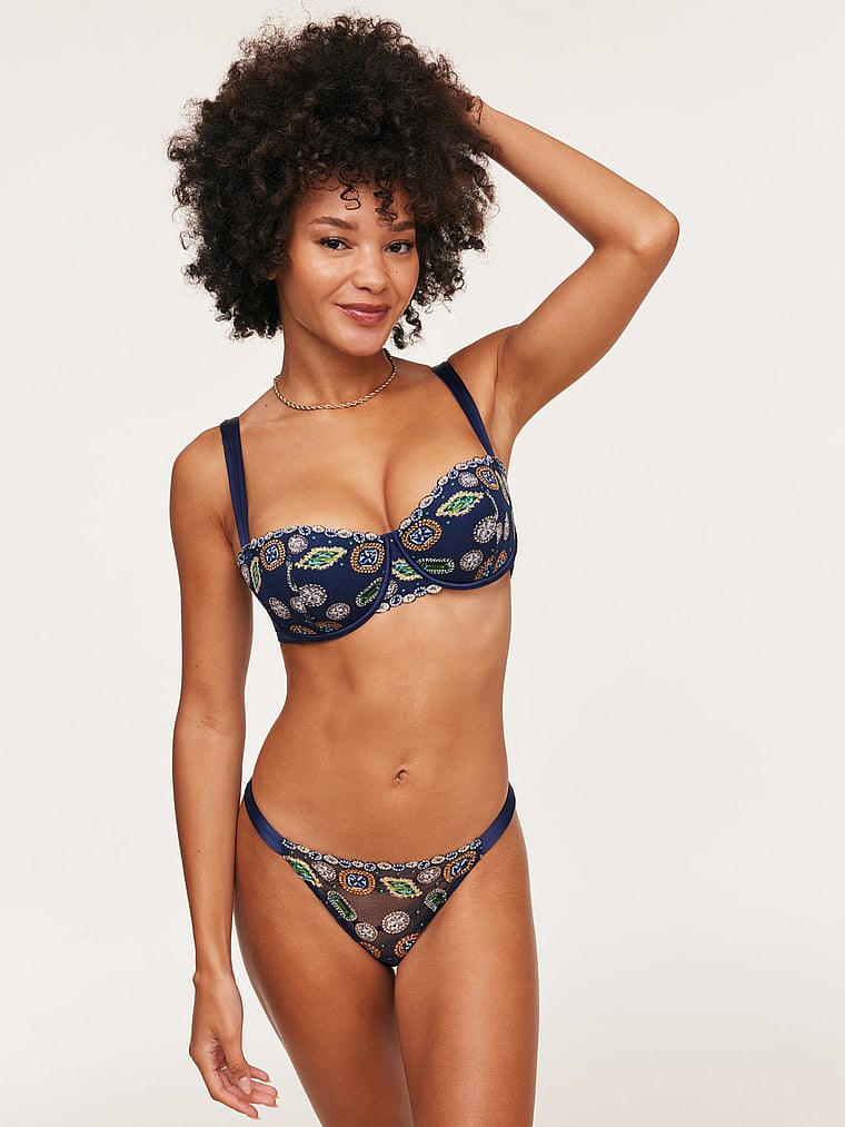 Victoria's Secret, Adore Me Dianna Brazilian Panty, Gem Lace Blue, onModelFront, 1 of 6