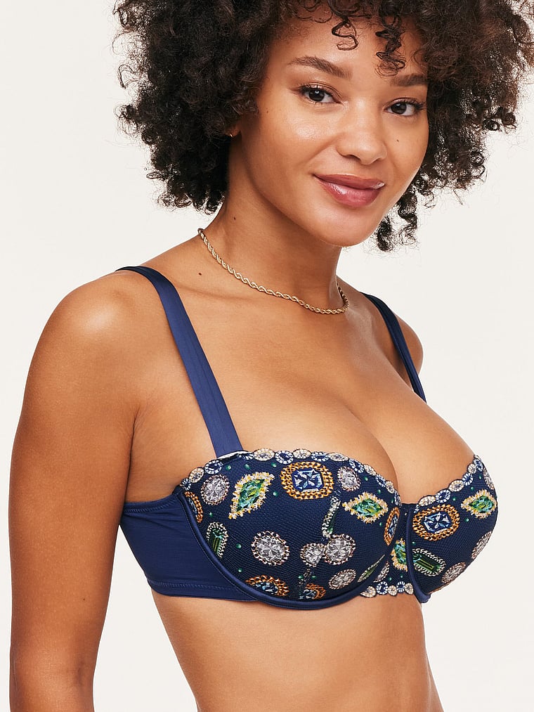 Victoria's Secret, Adore Me Dianna Brazilian Panty, Gem Lace Blue, onModelSide, 3 of 6