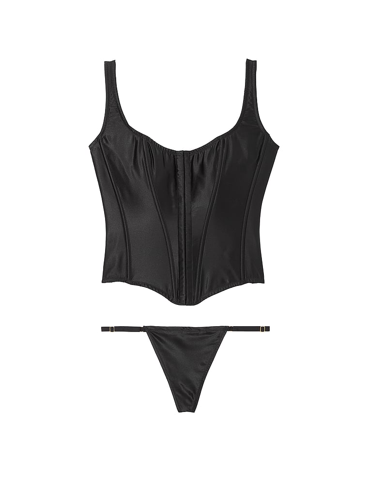 Victoria's Secret, Very Sexy Classic Silk Corset Set, Black, offModelFront, 3 of 3