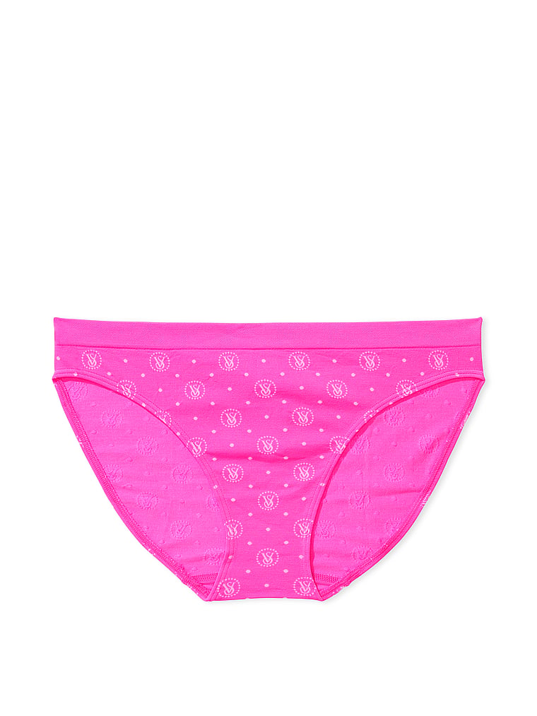 Victoria's Secret, Seamless Seamless Bikini Panty, Neon Pink Logo Dots, offModelFront, 3 of 3