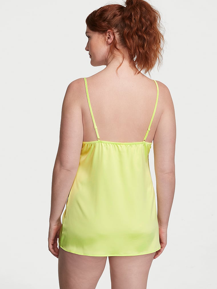 Victoria's Secret, Victoria's Secret Tease Satin Lace-Trim Mini Slip Dress, Citron Glow, onModelBack, 2 of 3 Katy is 5'11" and wears Large